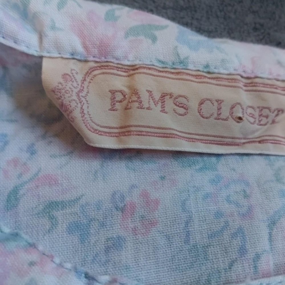 Vintage Floral Pleated Prairie Cottagecore Blouse Approx Size XL, Pink Blue - Picture 7 of 8